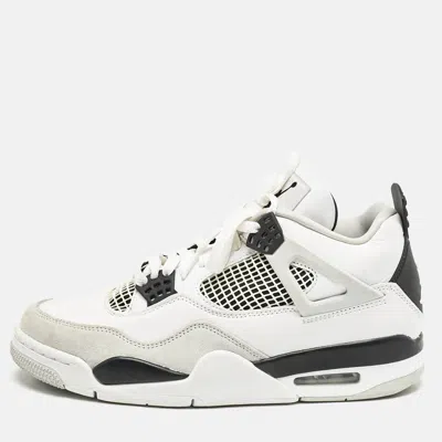 AIR JORDANS WHITE/BLACK LEATHER JORDAN 4 RETRO MILITARY BLACK SNEAKERS SIZE 42.5