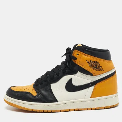 AIR JORDANS YELLOW/BLACK LEATHER AIR JORDAN 1 HIGH TOP SNEAKERS SIZE 42