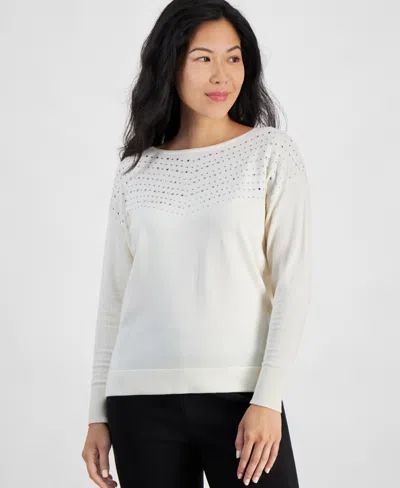 AK ANNE KLEIN PETITE EMBELLISHED BOAT-NECK SWEATER