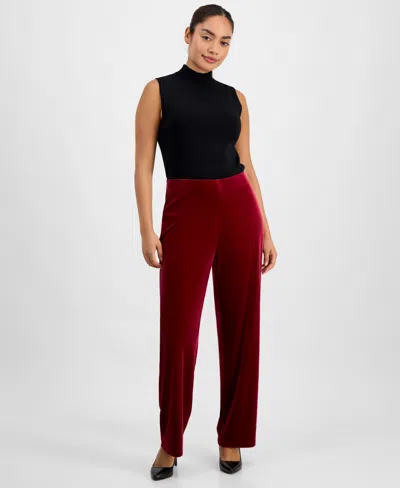 AK ANNE KLEIN PETITE VELOUR MID RISE WIDE-LEG PANTS