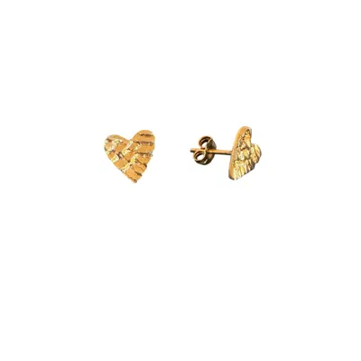 AKI ROC JEWELRY WOMEN'S HEART STUD EARRINGS BRASS GOLD