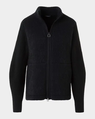 AKRIS CASHMERE-SILK BOUCLE ZIP CARDIGAN