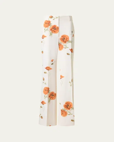 AKRIS FLORINE ANEMONE PRINT WIDE LEG SILK CREPE PANTS