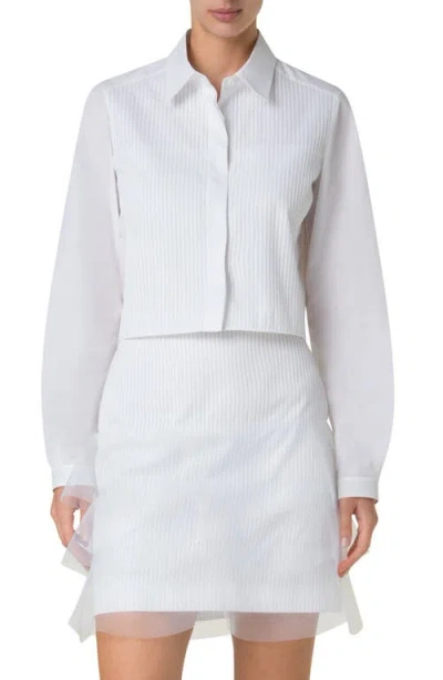 AKRIS AKRIS PLEAT FRONT COTTON VOILE CROP BUTTON-UP SHIRT