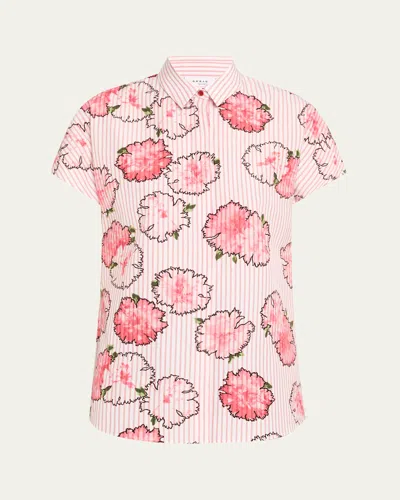 AKRIS PUNTO CARNATION STRIPED CAP-SLEEVE KIMONO BLOUSE