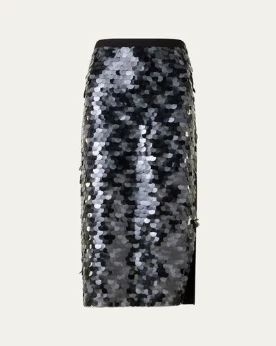 AKRIS PUNTO MIX MEDIA LASERCUT DOT SEQUINED MIDI SKIRT