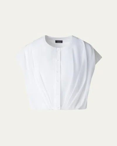 AKRIS SLEEVELESS COTTON VOILE BUBBLE BLOUSE