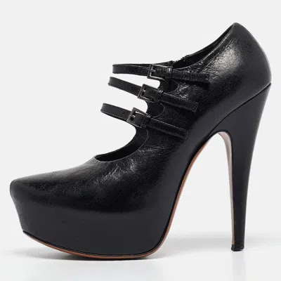 ALAÏA BLACK LEATHER PLATFORM MARY JANE PUMPS SIZE 38