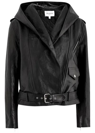 ALAÏA ALAÏA HOODED LEATHER BIKER JACKET