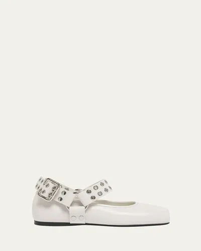 ALAÏA LEATHER GROMMET HARNESS BALLERINA FLATS