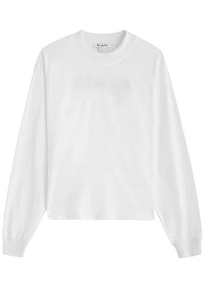 ALAÏA ALAÏA LOGO-EMBROIDERED COTTON TOP