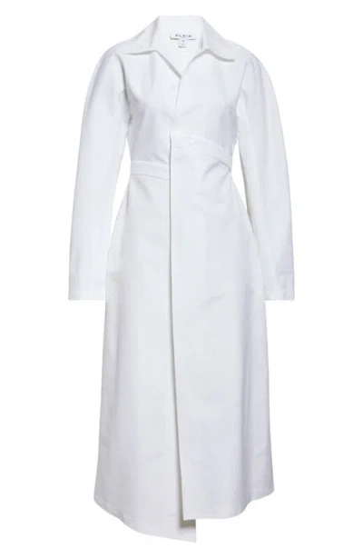 ALAÏA ALAÏA LONG SLEEVE COTTON POPLIN MIDI WRAP SHIRTDRESS