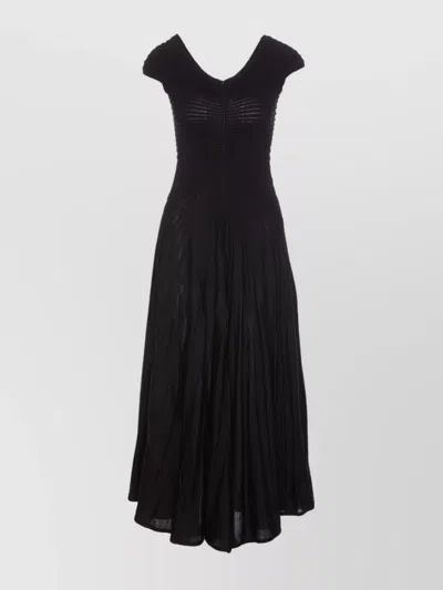 ALAÏA MAXI DRESS WITH CAP SLEEVES AND V-NECK