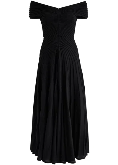 ALAÏA ALAÏA OFF-THE-SHOULDER RIBBED WOOL MIDI DRESS