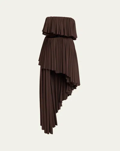 ALAÏA STRAPLESS RUFFLE SPIRAL CUTOUT DRESS