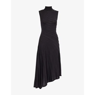 ALAÏA WOMENS ANTHRACITE RAY SLEEVELESS WOOL MIDI DRESS