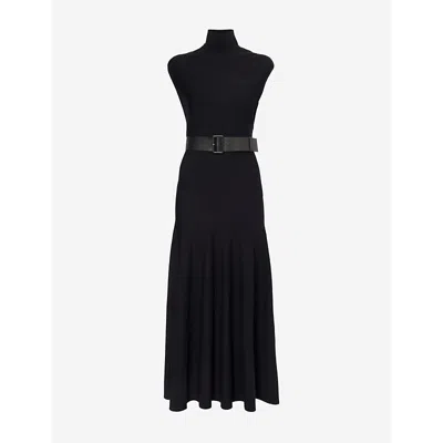 ALAÏA WOMENS NOIR ALAIA BELTED SLEEVELESS WOOL-BLEND MIDI DRESS