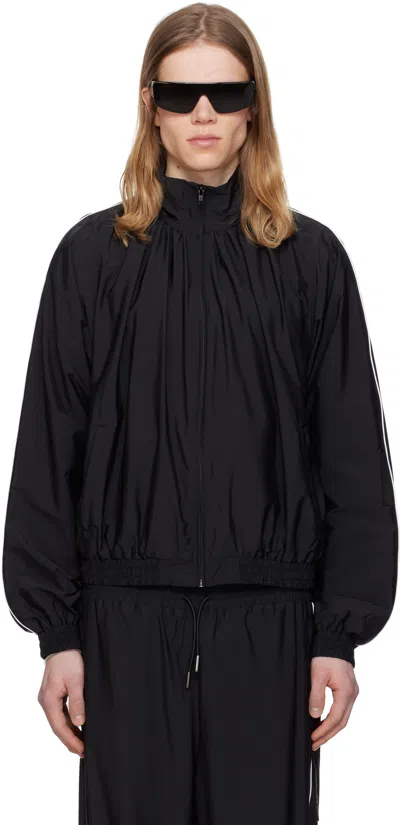ALAINPAUL BLACK GATHERED NECK TRACK JACKET