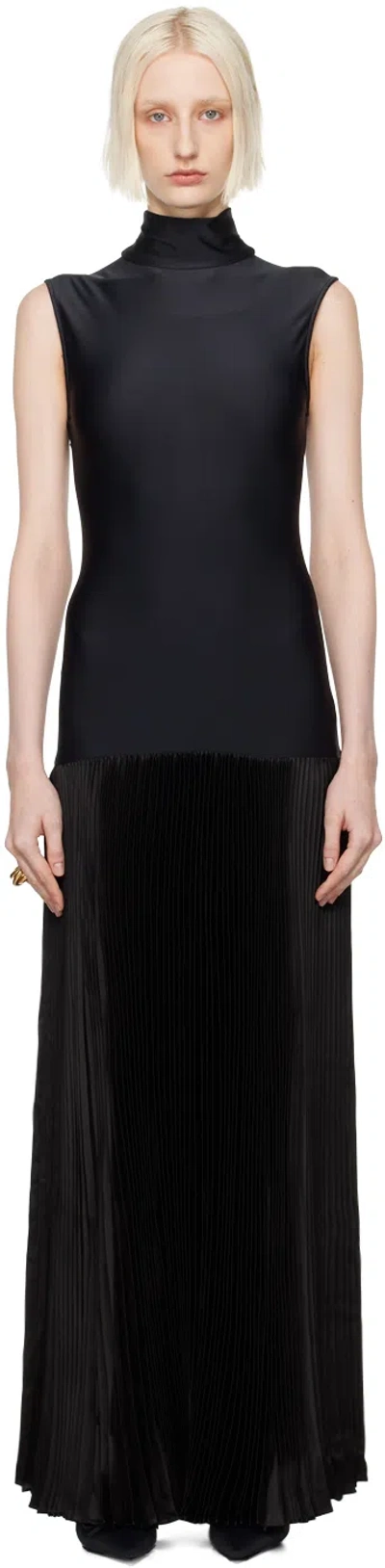 ALAINPAUL BLACK PLISSEE MAXI DRESS