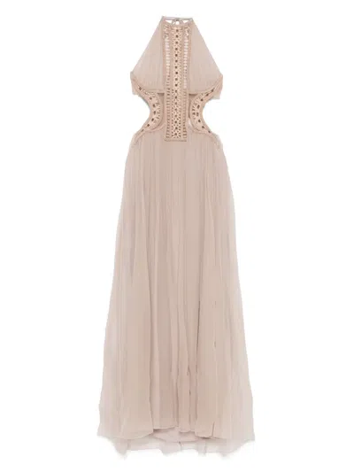 ALBERTA FERRETTI EMBROIDERED TULLE MAXI DRESS