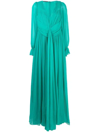 ALBERTA FERRETTI SILK RUCHED-DETAIL MAXI DRESS