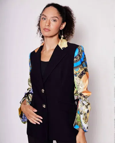 ALBERTO MAKALI JEWEL SILK DRAWN SLEEVE BLAZER IN BLACK