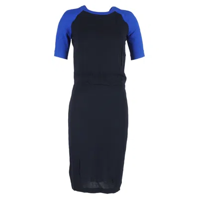 A.L.C A. L.C. OPEN BACK COLOR-BLOCK MIDI DRESS IN BLACK AND BLUE VISCOSE