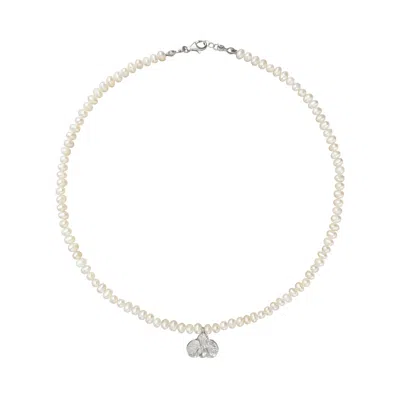 ALEGORIA JEWELLERY WOMEN'S SILVER / WHITE SILVER ORCHID WHITE PEARL NECKLACE