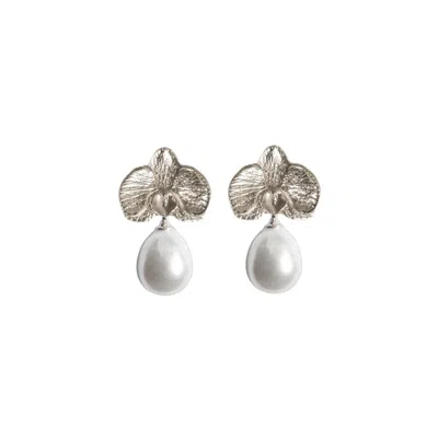 ALEGORIA JEWELLERY WOMEN'S WHITE / SILVER SILVER ORCHID WHITE PEARL EARRINGS