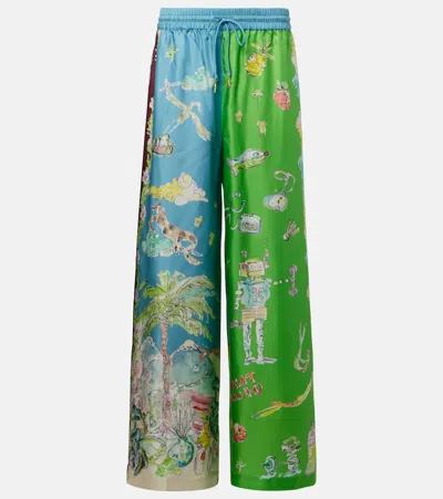 ALEMAIS DARIA PRINTED SILK WIDE-LEG PANTS