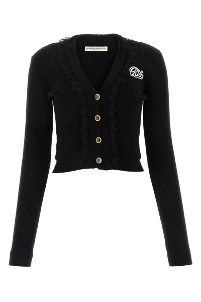 ALESSANDRA RICH BLACK WOOL BLEND CARDIGAN