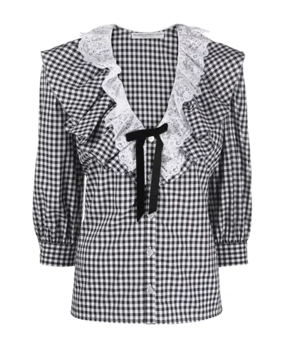 ALESSANDRA RICH CHECK-PRINT RUFFLE-COLLAR SHIRT