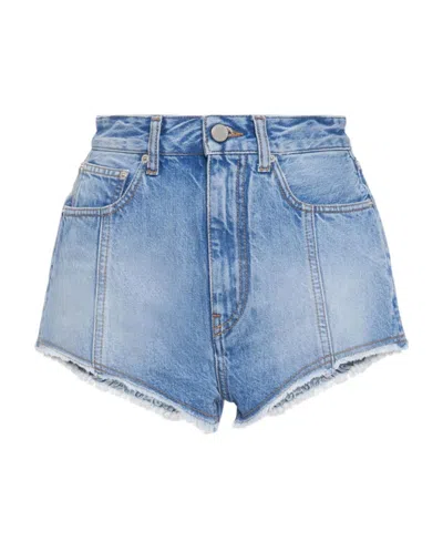 ALESSANDRA RICH EMBROIDERED LOGO DENIM SHORTS