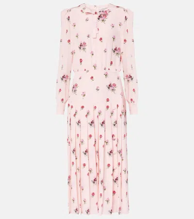 ALESSANDRA RICH FLORAL PLEATED SILK MIDI DRESS