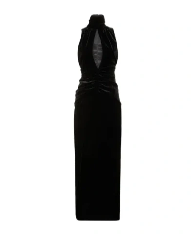 ALESSANDRA RICH HIGH-NECK HOLLOW DRESS
