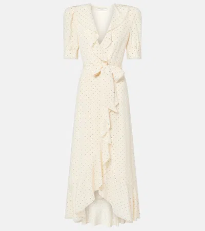 ALESSANDRA RICH POLKA DOT SILK WRAP DRESS