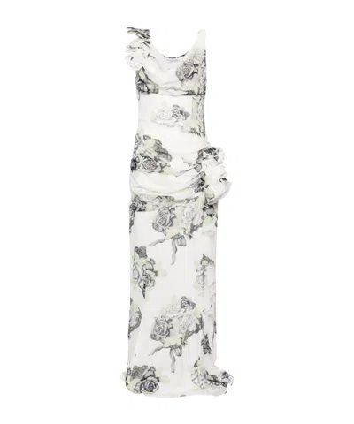 ALESSANDRA RICH ROSE-PRINT SILK GOWN