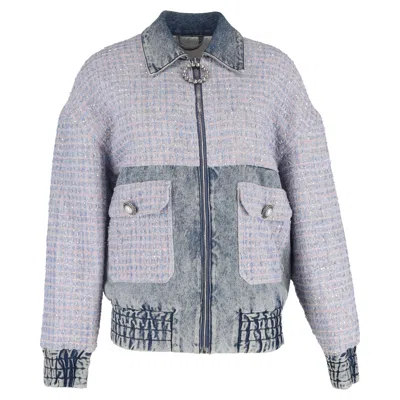 ALESSANDRA RICH TWEED ACCENT BOMBER JACKET IN MULTICOLOR COTTON