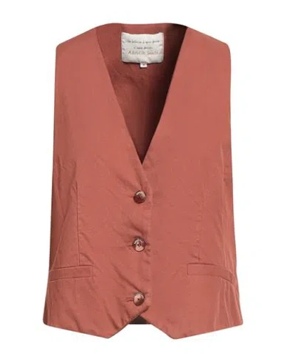 ALESSIA SANTI ALESSIA SANTI WOMAN TAILORED VEST BROWN SIZE 8 LINEN, COTTON, ELASTANE