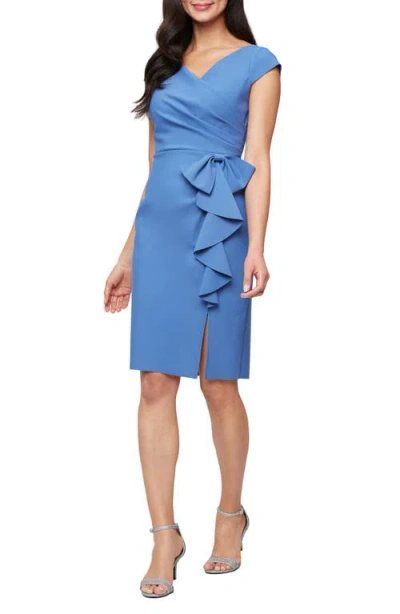ALEX EVENINGS ALEX EVENINGS CONTOUR COLLECTION RUFFLE SHEATH COCKTAIL DRESS