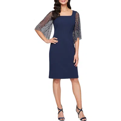 ALEX EVENINGS ALEX EVENINGS CRYSTAL SLEEVE DETAIL COCKTAIL SHEATH DRESS