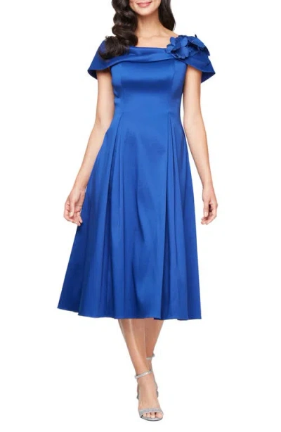 ALEX EVENINGS ALEX EVENINGS FLORAL DETAIL OFF THE SHOULDER MIKADO COCKTAIL DRESS