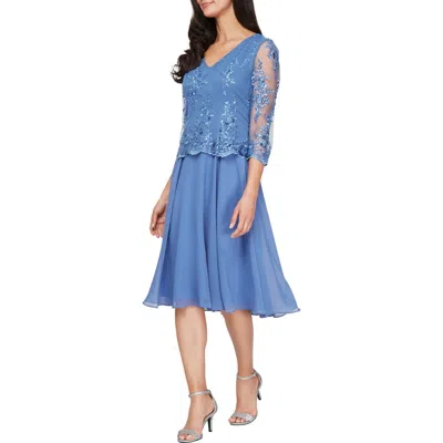 ALEX EVENINGS ALEX EVENINGS FLORAL EMBROIDERED MOCK TWO-PIECE DRESS