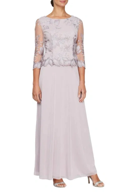 ALEX EVENINGS ALEX EVENINGS FLORAL EMBROIDERED MOCK TWO-PIECE GOWN