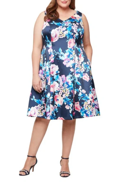 ALEX EVENINGS ALEX EVENINGS FLORAL FIT & FLARE COCKTAIL DRESS