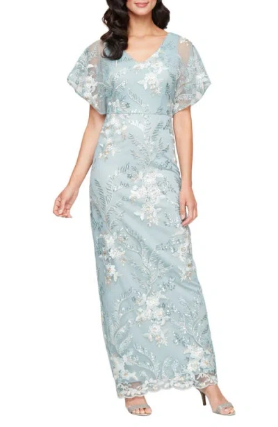 ALEX EVENINGS ALEX EVENINGS FLORAL SEQUIN EMBROIDERY GOWN
