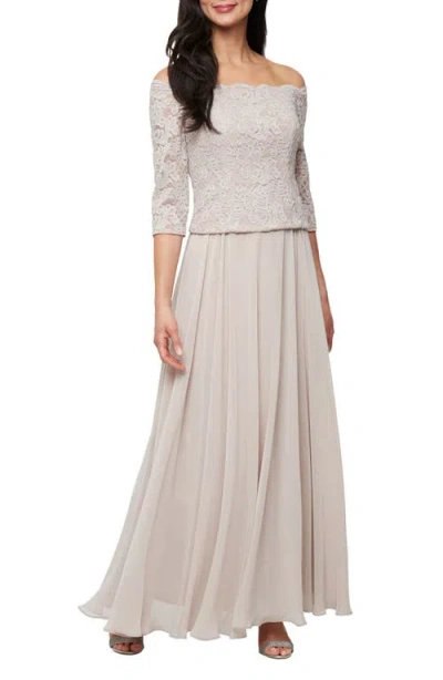 ALEX EVENINGS ALEX EVENINGS MIXED MEDIA OFF THE SHOULDER GOWN