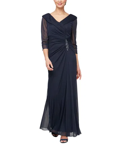ALEX EVENINGS PETITE PORTRAIT COLLAR 3/4-SLEEVE GOWN