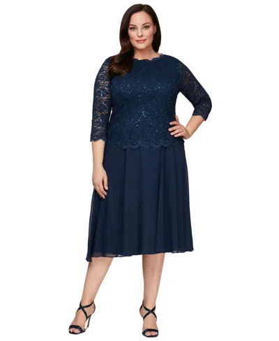 ALEX EVENINGS PLUS SIZE SEQUINED LACE A-LINE DRESS