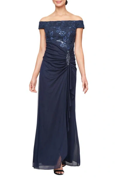ALEX EVENINGS ALEX EVENINGS SEQUIN EMBROIDERED LACE GOWN